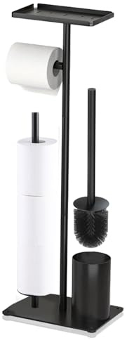 Toilet Roll Holder with Toilet Brush and Shelf, Stainless Steel Toilet Roll Holder Free Standing, Tissue Shelf & Brush Standing for Bathrooms Living Rooms Home Corridors Passageways and Dormitories