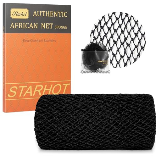 Starhot African Net Sponge Authentic with Knots, Colourfast Exfoliating Body and Back Scrubber, Extra Long Quick-Dry Bath Shower Net Loofah for Rich Lather and Dead Skin Removal,30+ Colours