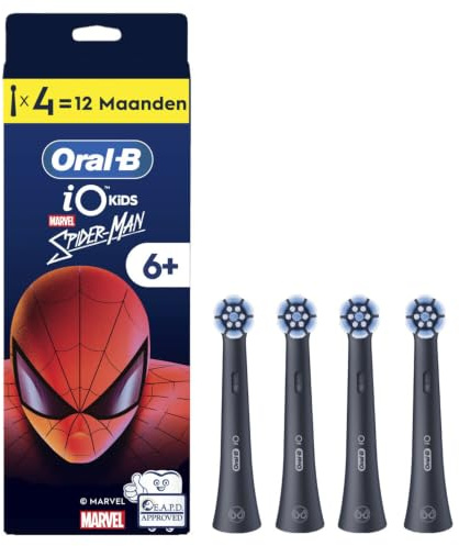 Oral-B iO Kids Marvel Spiderman Electric Toothbrush Head for Age 6+, Gentle on Wobbly Teeth and Gums for Cleaner Teeth, Pack of 4