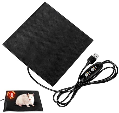 USB Heizkissen, 1 Pack, Kohlefaser Schwarz Geschenkideen | 3 Stufen, 1,2m Kabel, 40 bis 50 °C Oberfläche, für Käfige und Reisen