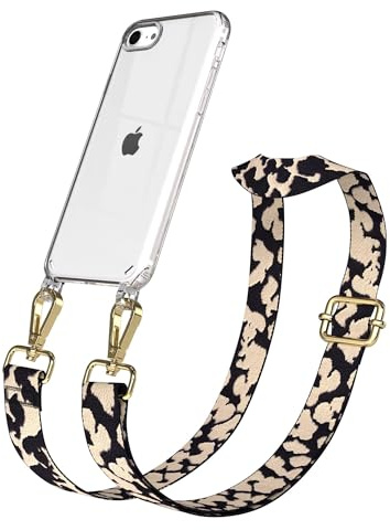 EAZY CASE Handykette - Verstellbares Taschenband kompatibel mit iPhone SE (2022/2020) / iPhone 8/7, Schulterriemen, Handykordel mit Silikon Hülle, Umhängetasche, Taupe Camouflage Gold