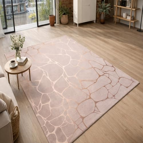 Generisch Teppich Quadratisch,Abstraktes modernes Gemälde, Grau, Rosa, 120 x 120 cm, Kurzflor Teppiche fürs Wohnzimmer, Schlafzimmer, Esszimmer Dekoration