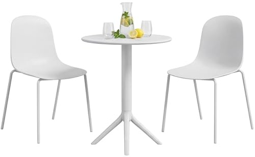 CLP Gartenmöbel-Set wetterfest Torin, mit 2 Stapelstühlen und rundem Tisch 60 cm, Sitzgruppe ganzjährig für Balkon, Terrasse und Garten, Farbe:weiß