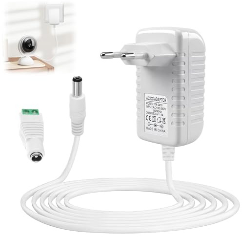24V 1A Adaptador de Corriente, Universal Transformador AC 100-240V a DC 24V con Conector DC 5,5x2,1mm, 24W Fuente de Alimentación para Tiras LED, Audio, Cámaras CCTV, Cable 1.5m, Blanco