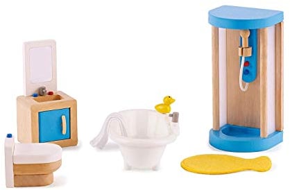 Hape Puppenhaus-Familienbad, kompatibel mit Allen gängigen Puppenhäusern, 7 Teile, ab 3 Jahren, Gelbe