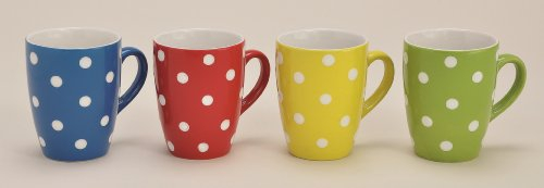 Tasse Becher Porzellan gepunktet Farbe Punkte gelb,rot,blau,grün 24447