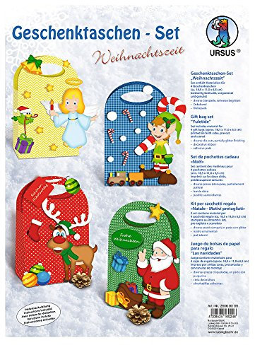 Ursus 28060099 - Geschenktaschen Set Weihnachtszeit, 4 verschiedene Motive, bunt