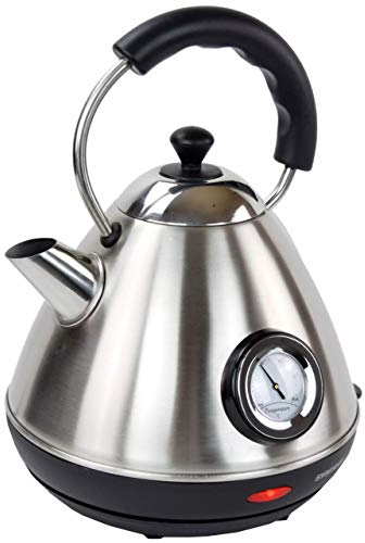 Syntrox Germany WK-2200W-1.7T Inox 2200 Watt 1, 7 Liter Edelstahl schnurlos Wasserkocher mit Thermometer 360° cordess Wasserkessel Teekessel