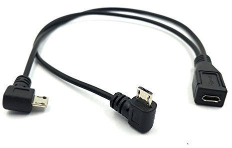 Duttek Micro USB Splitter Cable, Micro USB 1 Female to 2 Double Male Right Angle 90 Degree Converter High Speed Charging Cable Cord 25CM/10 Inch