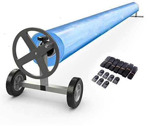 GOPLUS Enrouleur de Bâche Télescopique pour Piscine 420-466 CM, Enrouleur Pisine Tube en Aluminium et Support en Acier Inoxydable