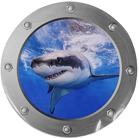 3D Fliesenaufkleber Hai U Boot Fenster Wandaufkleber Selbstklebend Unterwasser Welt Fliesensticker Wandtattoo Bullauge Deko für Bade Wohnzimmer Schlafzimmer, 29x29cm