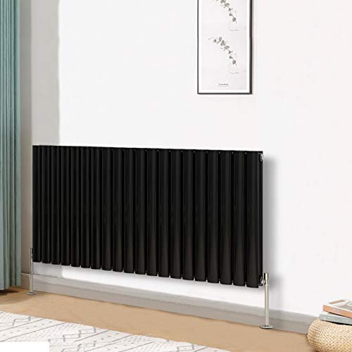 Blümme Oval Radiator Horizontal Designer Double Panel Radiators Bathroom Central Heating 600x1180mm Black