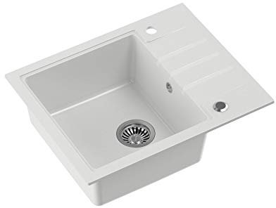 VBChome Fregadero blanco 62 x 50 cm, 20 cm de profundidad, fregadero de cocina empotrado, fregadero de cocina de 55 cm + sifón.