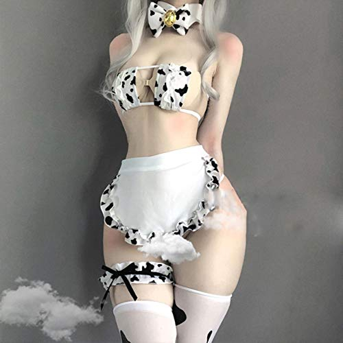 Anime Milk Cow Maid Sexy Dessous Japanische Cosplay Kostüme Bikini Anime Badebekleidung Lolita BH und Slip Set mit Schwanzstrümpfen
