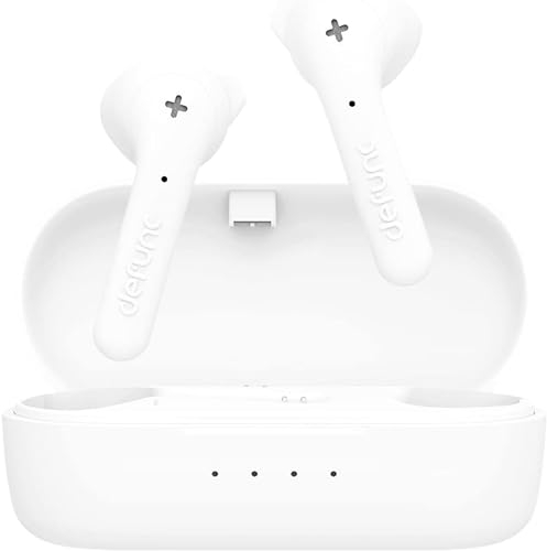 Defunc True Wireless EarbudsTrue Basic IPX4 wasserdichte In-Ear-Kopfhörer 5.0 Bluetooth Stereo Kopfhörer Integriertes Mikrofon, Lange Spielzeit & Ladehülle (Weiß)