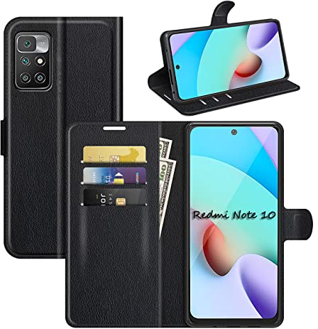 betterfon Handyhülle Kompatibel mit Xiaomi Redmi 10 | Premium Qualität TPU Klapphülle für Redmi 10 mit Kartenfächern | Magnetverschluss Handyhülle | Schwarz