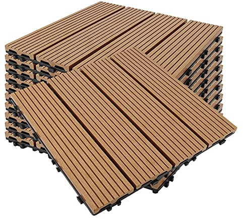 WPC Carrelage en Plastique Composite Revêtement de sol Extérieur Dalles en Bois-plastique Extérieur Caillebotis Système Plug-in pour Terrasse Jardin Balcon(11 pièces-30 * 30cm (jaune amande))