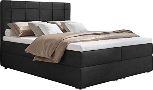 MOONB- 3 | Bari Boxspringbett 180x200, Doppelbett, boxspringbett bett mit bettkasten, Bonell-Matratze und Topper, Doppelbett, Polsterbett mit bettkasten, Schlafzimmer (180 x 200 cm, Creme)