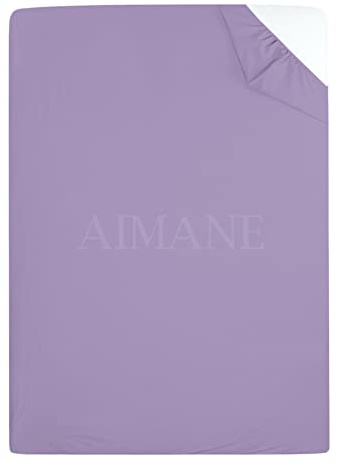 AIMANE® Lenzuolo con angoli per letto singolo, 90 x 190 cm, in percalle di cotone, non si stira, facile da pulire, in policotone, perfetto per materassi singoli (Lilla, singolo)