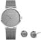BERING Damen Set mit einer Analog Quarz Armbanduhr aus der Classic Collection und Ohrringen in Edelstahl mit grauem Keramik-Element 13436-309-GWP