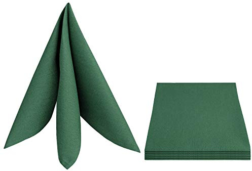 Leinen Optik Servietten 4er-Set Eckig 50 x 50 cm Dunkelgrün/Grün Abwaschbar Wasserabweisend Fleckschutz Pflegeleicht mit Saumrand