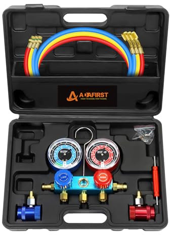 ADAFIRST AC R1234yf Manifold Gauge Set, 3 Way Car Air Conditioning 1234yf Refrigerant Recharge Tool Kit, with Hoses Quick Coupler Case, for Auto Air Conditioner Freon Diagnostic Test and Charging
