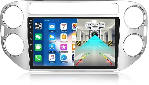 CAMECHO Android Radio de Coche GPS para VW Tiguan (2010-2017),Radio 2DIN con Pantalla de 9 Pulgadas, con Bluetooth Manos Libres RDS WiFi FM + Cámara Trasera