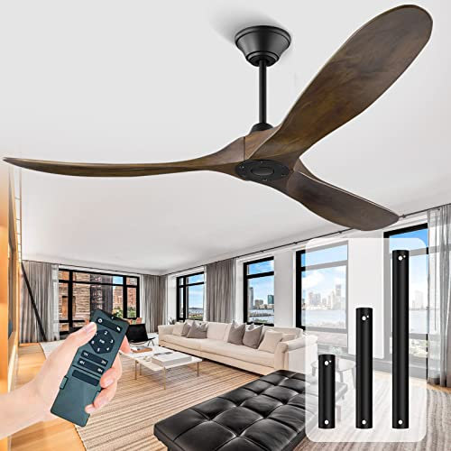 OUENGK 177-CM Deckenventilator mit Fernbedienung, Moderne Deckenventilator ohne Licht, Leise Umkehrmotor, 6-Gang, Timer, Holz Deckenventilatoren ohne Beleuchtung für Wohnzimmer, Schlafzimmer