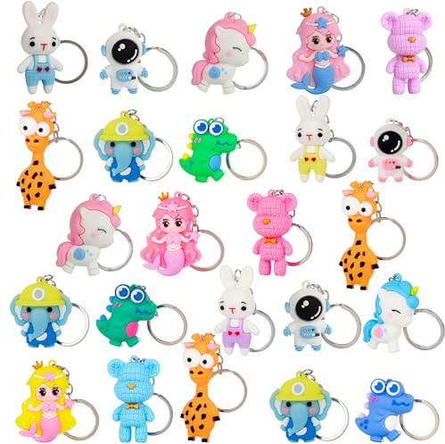 yuechen 24PCS Portachiavi 3D Animali,Portachiavi Gadget Compleanno Bambini,Portachiavi Bambini Perfetto per Regalini Fine Festa Compleanno