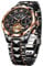 OUPINKE Herren-Armbanduhr, automatisch, Skelett, selbstaufziehend, wasserdicht, leuchtend, Wolfram, Goldfarben / Schwarz, Mechanische Skelett-Armbanduhr