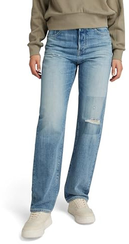 G-STAR RAW Damen Viktoria High Straight Jeans, Blau (Faded Ripped Denali Blue D23959-D499-G668), 31W / 32L