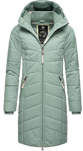 Ragwear Damen Wintermantel Warmer wasserdichter Steppmantel lang mit Kapuze Dizzie Coat Dusty Green23 Gr. L