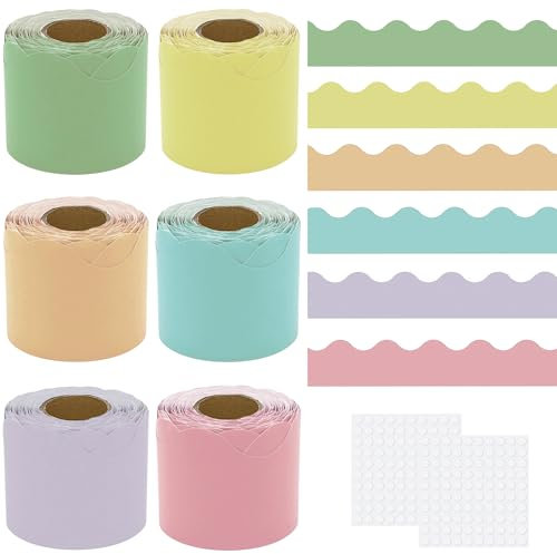 Wonninek 6 Rolls 196.8 ft Display Borders for School Classroom Decorations, Back-to-School Border Rolls for Displays Border Rolls Backing Paper for Wall Displays School Colorful
