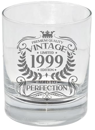 Always Looking Good Whiskeyglas zum 26. Geburtstag, Vintage-Stil, 1999, Aged to Perfection, graviert, Geschenk für 26-jährige alte Whiskygläser mit Gravur