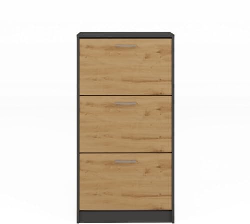 CDF Schuhschrank Paula | Farbe: Anthrazit - Eiche Artisan | Ideal für Vorzimmer, Flur, Büro | Schuhaufbewahrung | Schuhregale | modern | offene Einlegenböden