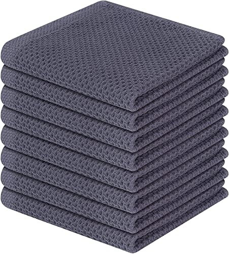Moosfor 100% Cotton Kitchen Cleaning Cloths, Highly Absorbent Soft Dish Cloths, Quick Drying Kitchen Accessories for Washing Up, Pack of 8, 30 x 30 cm, Dark Grey