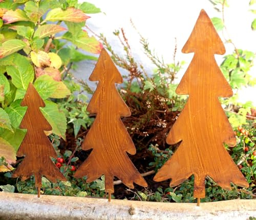 Generisch Rost Deko 3X Tannen mit Gewinde Höhe 15,20,25cm Edelrost Baum Tanne Gartendeko Weihnachtsdeko Winterdeko