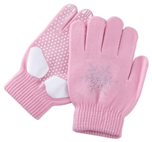 Eislauf Handschuhe für Kinder rutschfest dick gestrickt Eiskunstlauf Handschuhe mit Strass Schneeflocken warmes Winter Eislauf Zubehör für Radfahren Wandern S