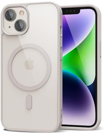 oakxco für iPhone 14 Hülle Magsafe Durchsichtig, Klar Magnetisch Induktives Laden Handyhülle Bunt Dünn Silikon & Transparent Hart Plastik, Cute Einfarbig Clear Handy Hülle für Mädchen, Beige Titan
