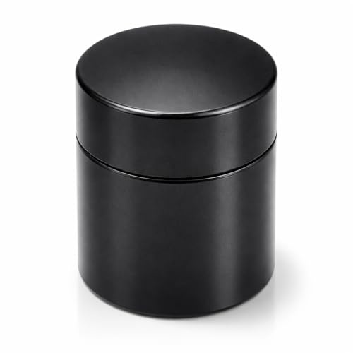 Metall Dose für Kräuter, Pillen und Gewürze | ø45x34mm | Geruchsdicht u. Wasserdicht | Metall Aluminium | Premium Stash Transportbox | Hochwertige Tube Hülse Box Aufbewahrung | Clean Design (Schwarz)