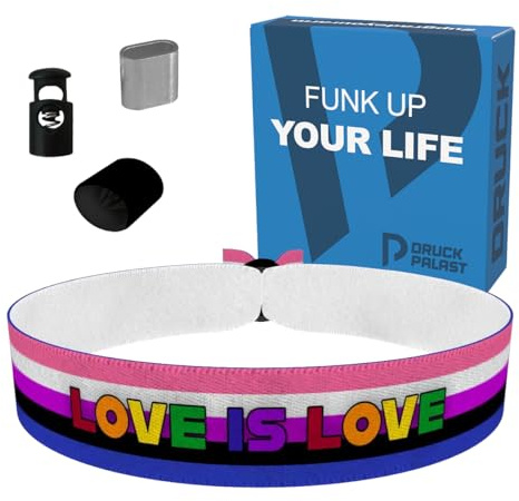 Genderfluid - Love is Love bunt Stoffarmband - Wasserfestes Satin Armband - LGBTQ Pride - Farbenfrohes Unisex Schmuck - Statement Armband für Stolz und Akzeptanz - Handgemacht
