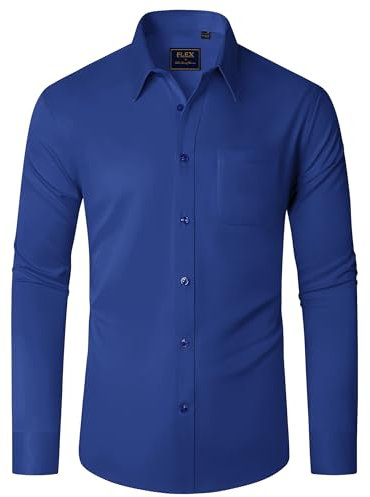 J.VER Herren Hemd Langarm Dunkelblau Freizeit Regular Fit Bügelfrei Business Hemden Faltenfrei Formales Anzug Hemd mit Tasche,XL