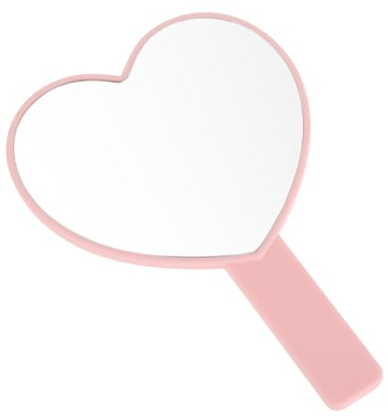 Gjinxi Miroir de Maquillage Portable en Forme de Cœur 1 Miroir Unilatéral Miroir de Maquillage Portable Outil Réflecteur pour Le Quotidien Le Rasage L Embellissement Les Voyages Rose