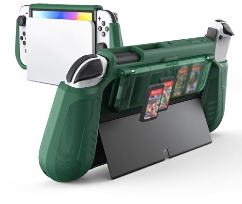 KIWIHOME Switch OLED Custodia compatibile con Nintendo Switch OLED modello 2021, con supporto per carte da gioco con design a flip, comoda impugnatura ergonomica in TPU custodia protettiva per Switch
