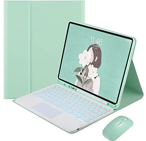 MG REAL Étui Clavier avec Touchpad pour Samsung Galaxy Tab S8 Ultra 14.6'' 2022 (SM-X900/X906), Clavier Rétroéclairé,Magnétique Détachable sans Fil Bluetooth Clavier avec Souris,Vert