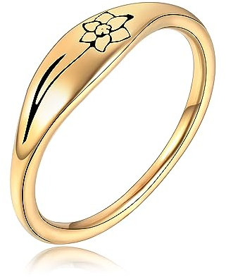 Joliernelle Gold Geburtsblume Dezember Ring Personalisiertes Geschenk für Damen Siegelring Größe 52
