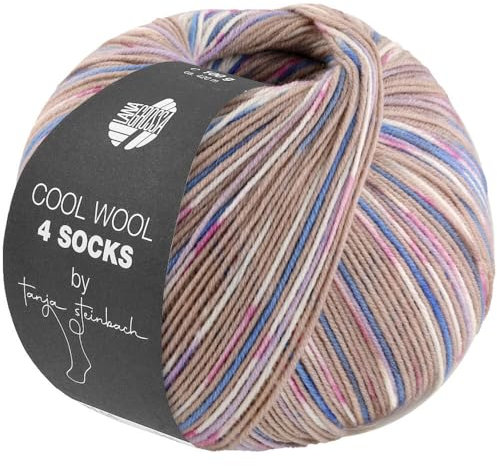 LANA GROSSA Cool Wool 4 Socks Print | Bedrucktes Merino-Sockengarn aus mehrfach verzwirnten Einzelfäden | Handstrickgarne aus 75% Schurwolle | 100g Wolle zum Stricken & Häkeln | 420m Garn FB 7203