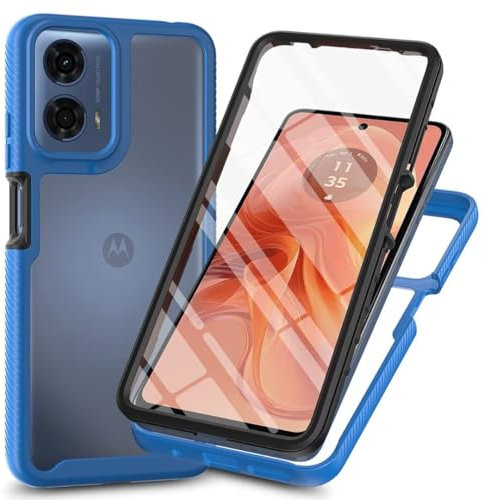 COMAKU Coque pour Motorola Moto G24 / Moto E14 / Moto G04 Case, 360 Degree Full Body Shockproof Protective Cover with Built-in Screen Protecto - Bleu