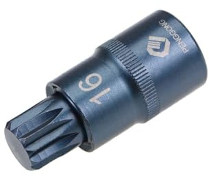 TOP-VIGOR Douille triple cannelée carrée, 1/2 x M16 (16 mm), embouts en acier S2 de qualité supérieure, embout de 5,1 cm de long pour réparation de voitures, camions (pour utilisation manuelle
