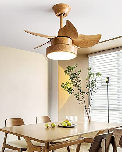 Modern Wooden Ceiling Fan for Kids with Light and Remote Control Small Fan with 6 Speed Reversible DC Motor Dimmable for Living Room and Kids Room Blue